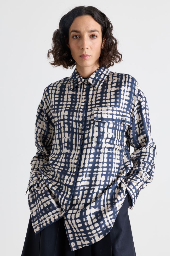 Blusa oversize in twill stampato - BIANCO BLU - Intrend - 2