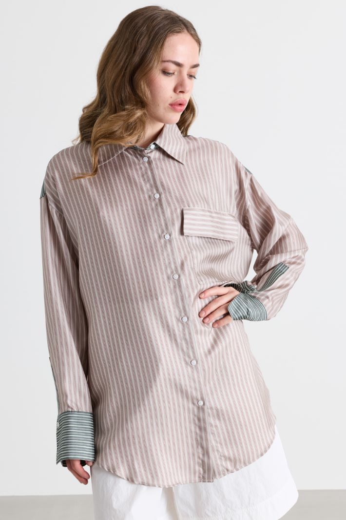 Blusa oversize in twill stampato - ROSA - Intrend - 2