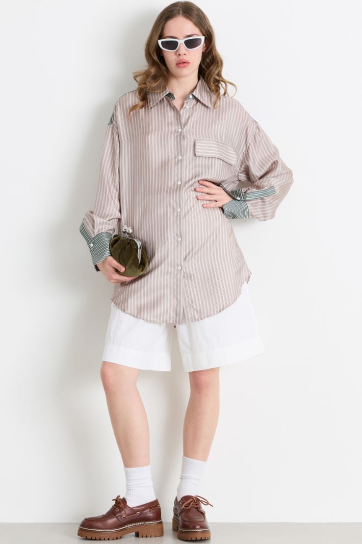 Blusa oversize in twill stampato - ROSA - Intrend