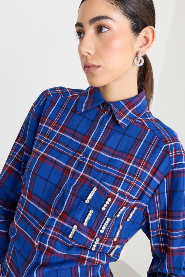 Camicia in flanella con strass - BLU - Intrend - 3