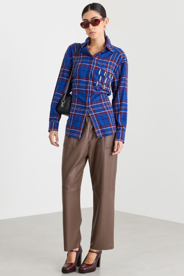 Camicia in flanella con strass - BLU - Intrend