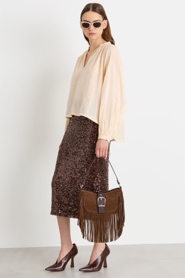 Blusa con fondo tondo a coulisse - BEIGE - Intrend