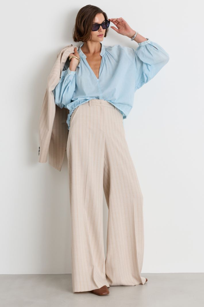 Blusa con fondo tondo a coulisse - AZZURRO - Intrend