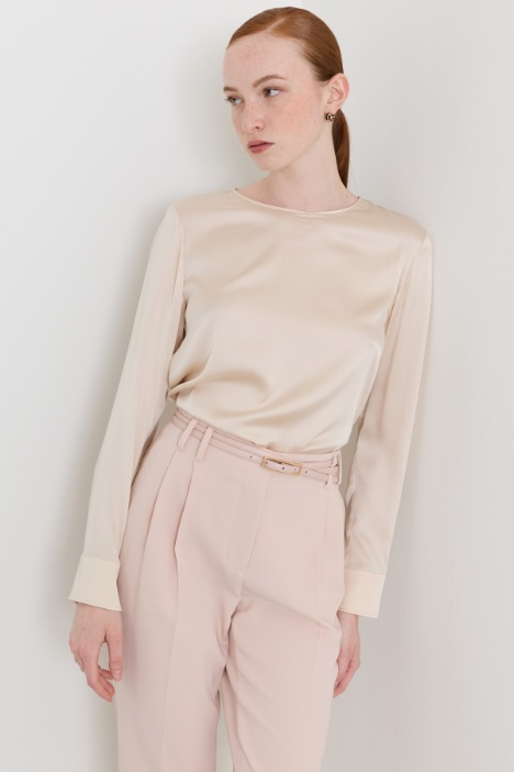 Silk Satin Blouse with Square Side Slits - Intrend