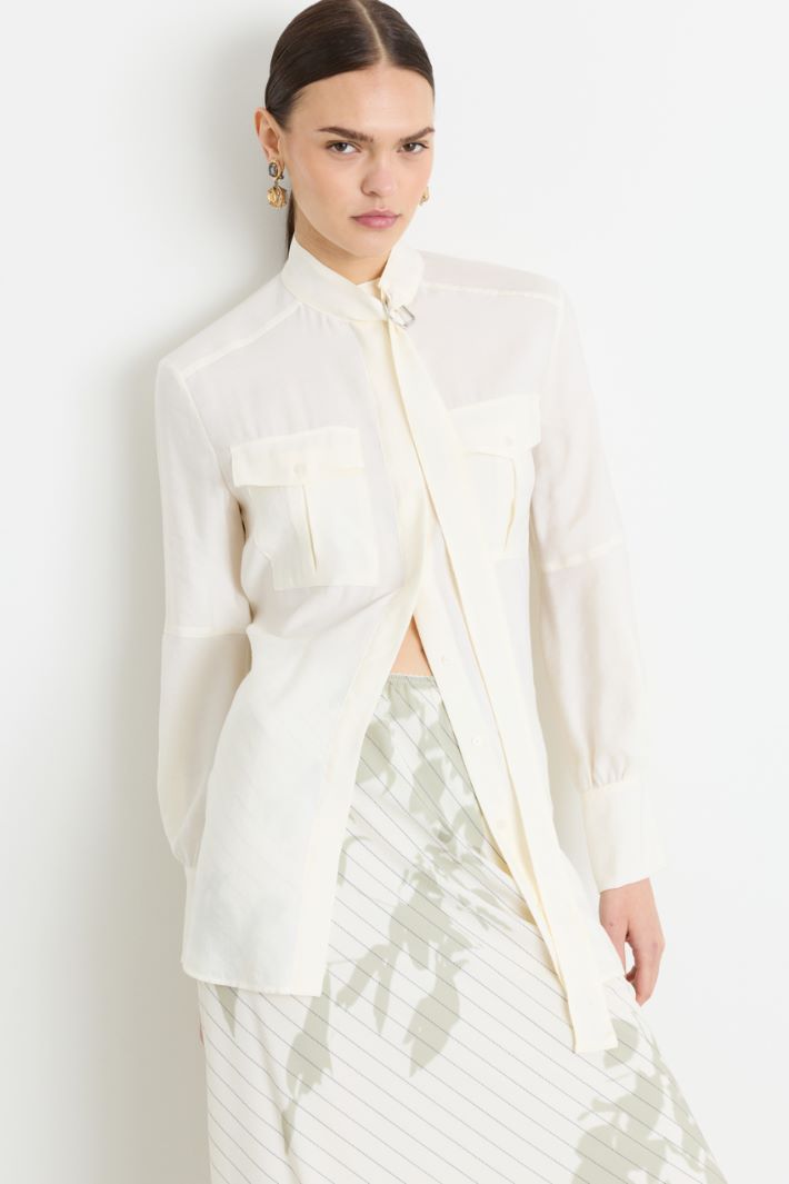 Blouse in twill fluido - BIANCO - Intrend - 2