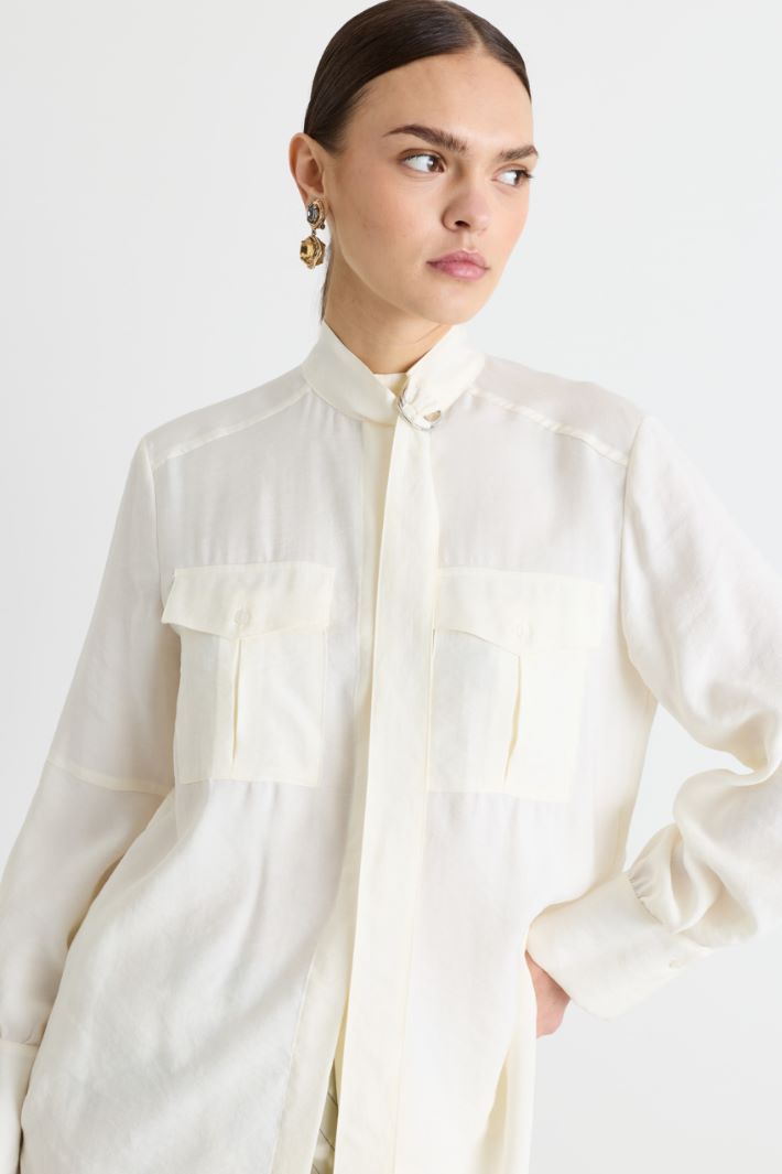Blouse in twill fluido - BIANCO - Intrend - 3