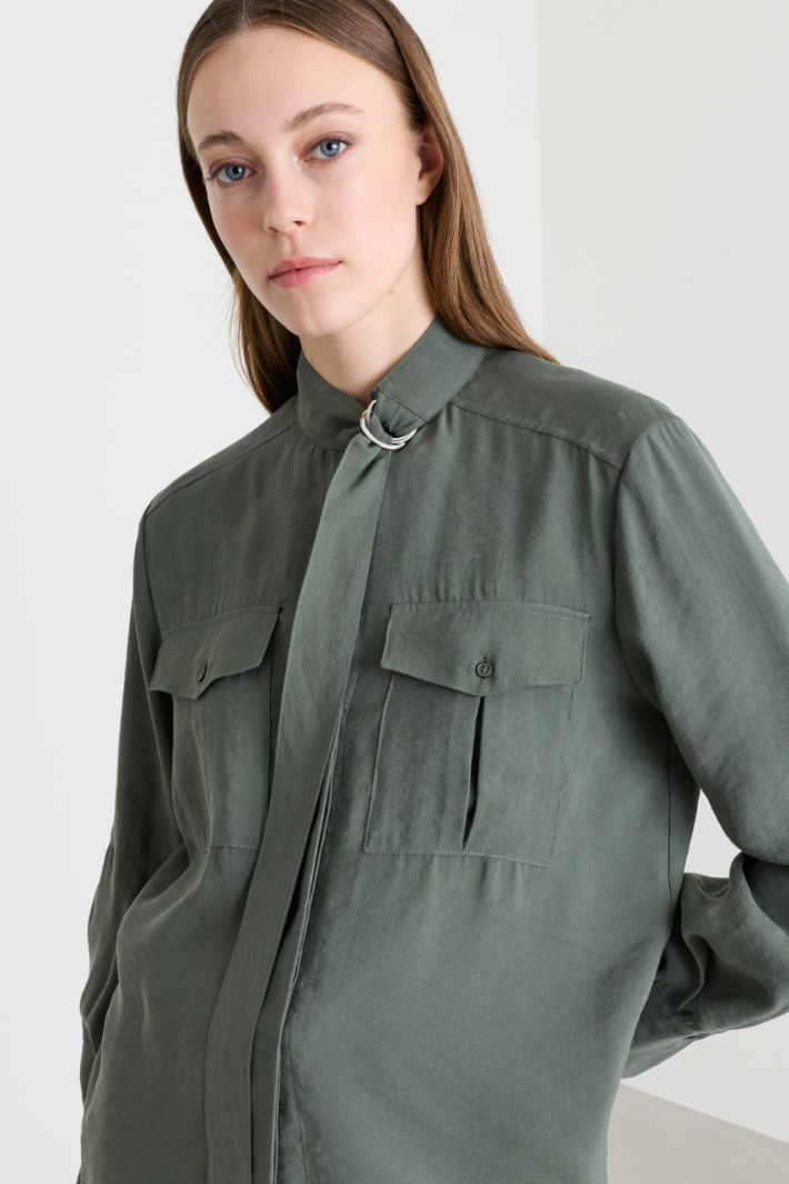 Blouse in twill fluido - VERDE - Intrend - 3