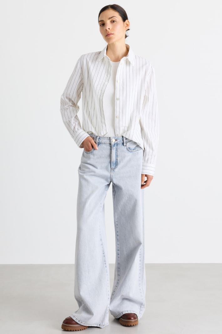 Camicia in popeline rigato - BIANCO GRIGIO - Intrend