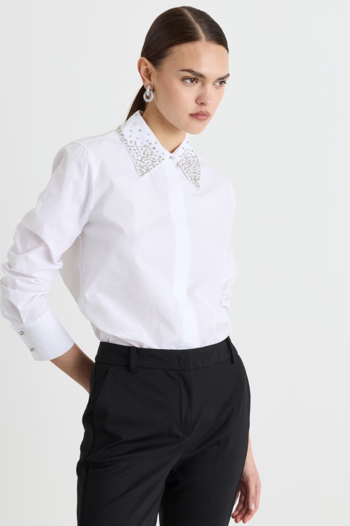 Camicia in popeline con cristalli - BIANCO - Intrend - 2