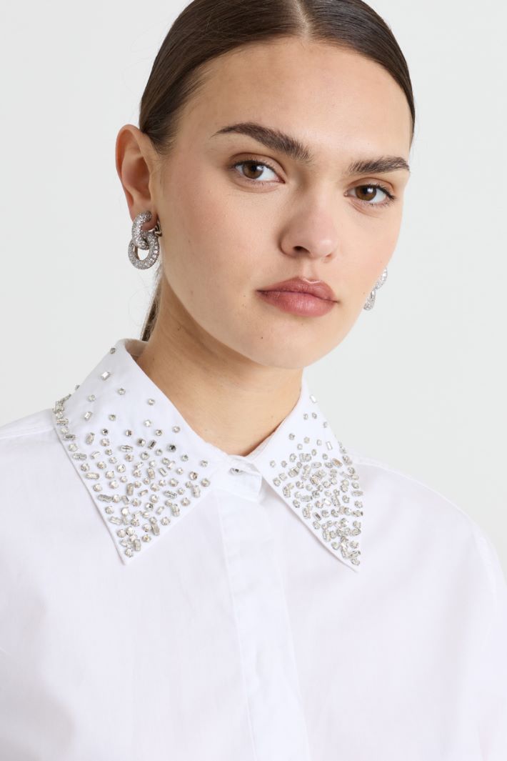 Camicia in popeline con cristalli - BIANCO - Intrend - 3