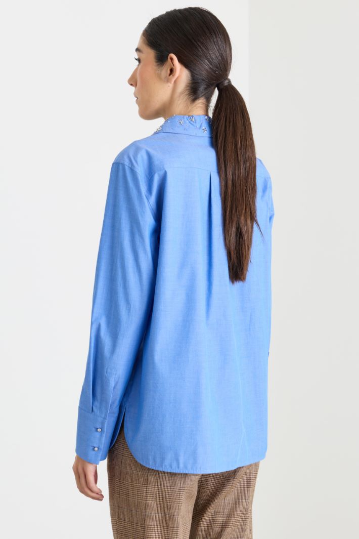 Camicia in popeline con cristalli - AZZURRO - Intrend - 4