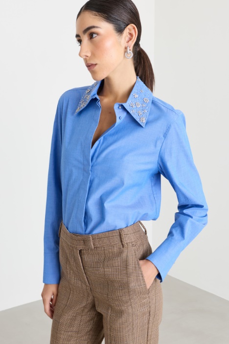Camicia in popeline con cristalli - Intrend