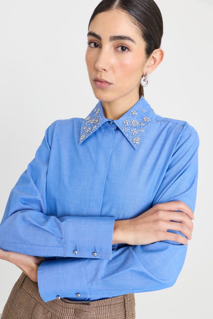 Camicia in popeline con cristalli - AZZURRO - Intrend - 3