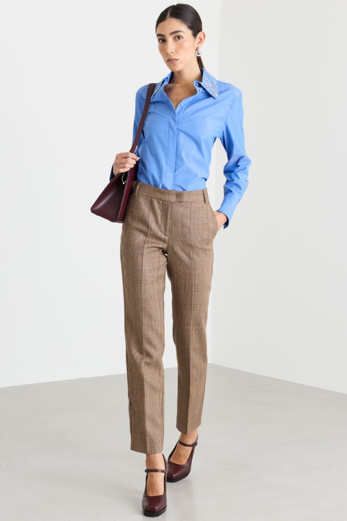 Camicia in popeline con cristalli - AZZURRO - Intrend
