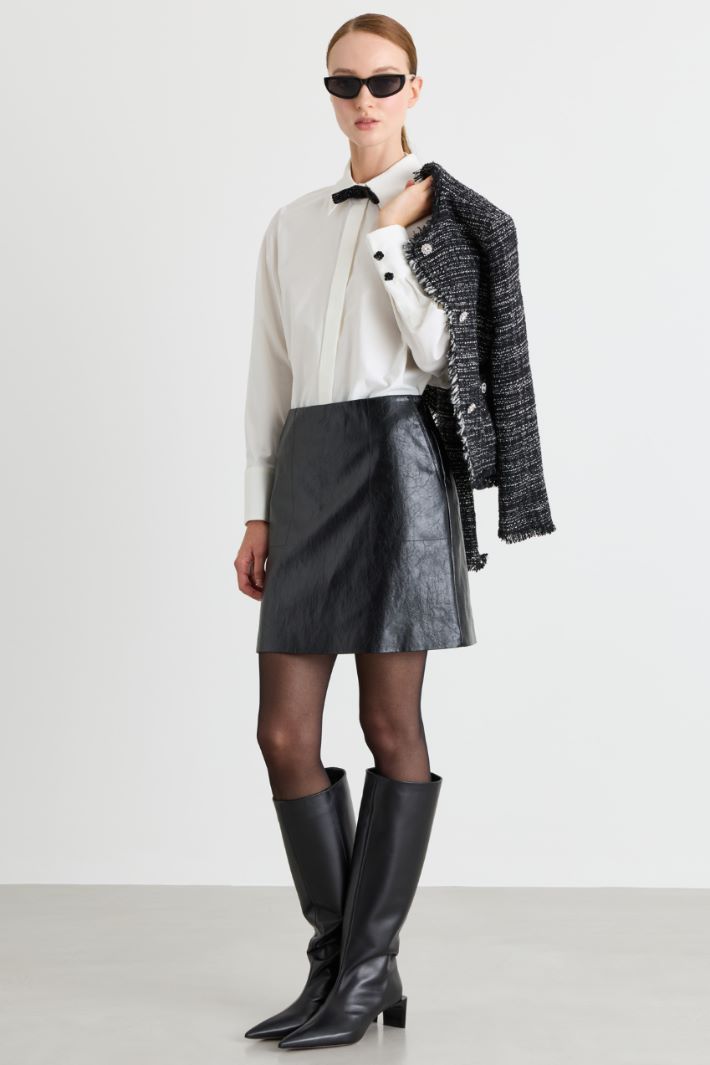 Camicia in popeline con fiocco papillon - BIANCO - Intrend