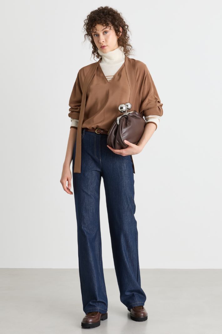 Blusa in crepe de chine - MARRONE - Intrend