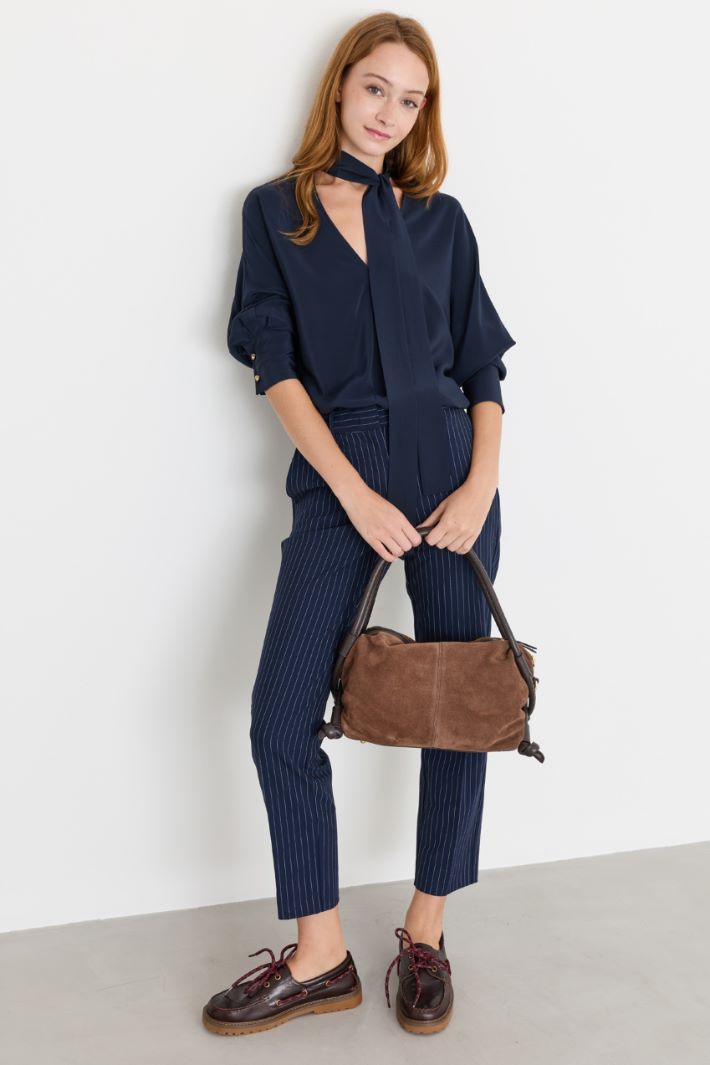 Crepe de chine blouse - BLUE - Intrend