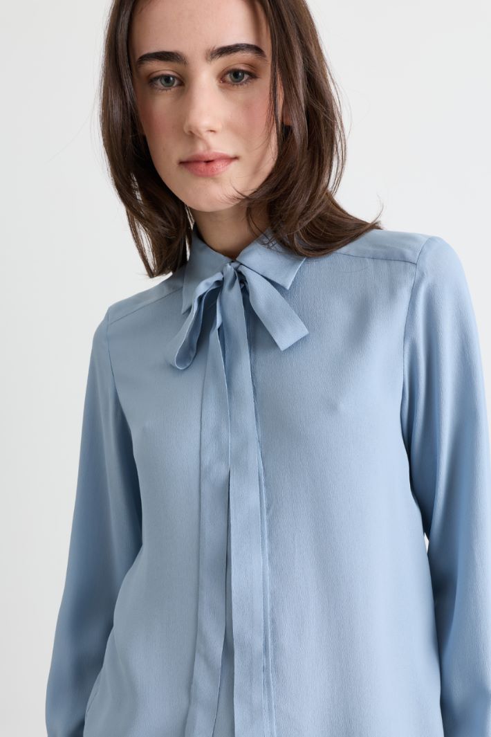 Blusa in crepe de chine - AZZURRO - Intrend - 3