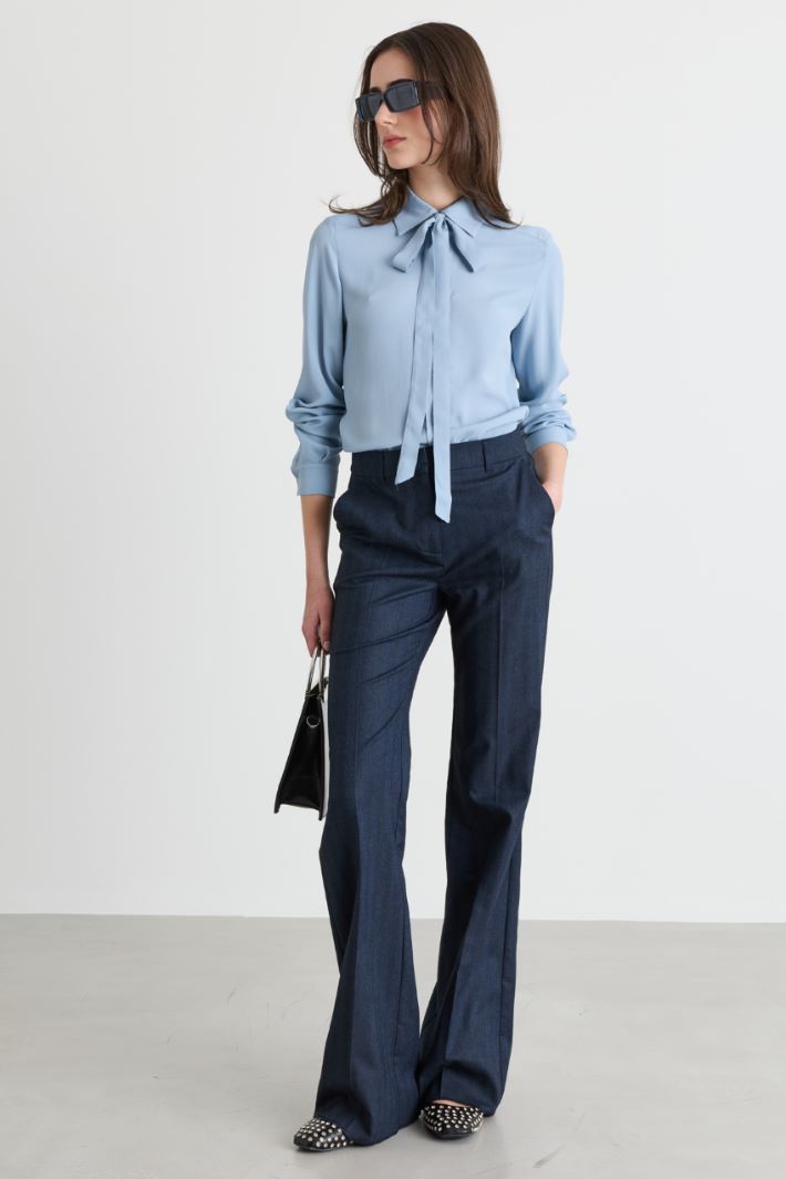 Blusa in crepe de chine - AZZURRO - Intrend