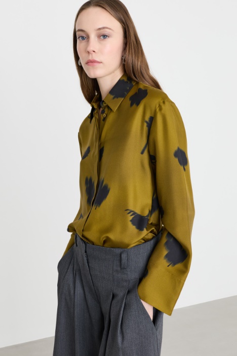 Blusa in twill di seta stampata - Intrend