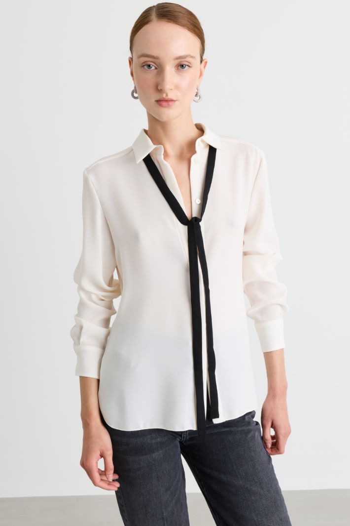 Camicia fluida con cravattino - BIANCO - Intrend - 2