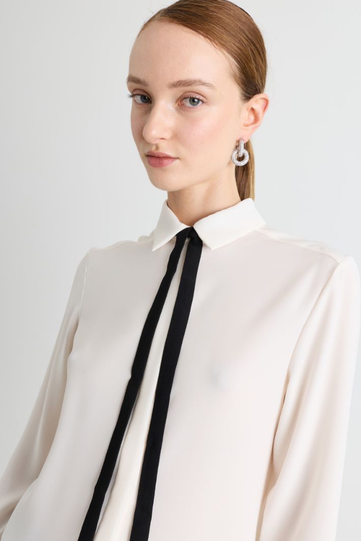 Camicia fluida con cravattino - BIANCO - Intrend - 3