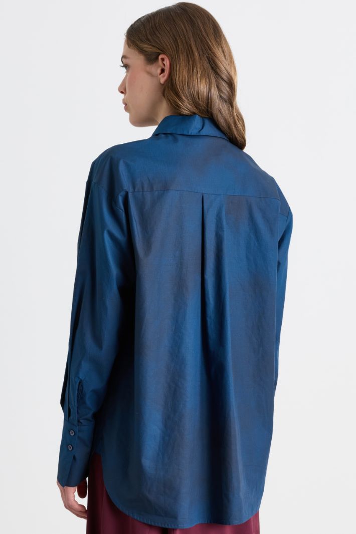Camicia ampia in popeline - BLU - Intrend - 4