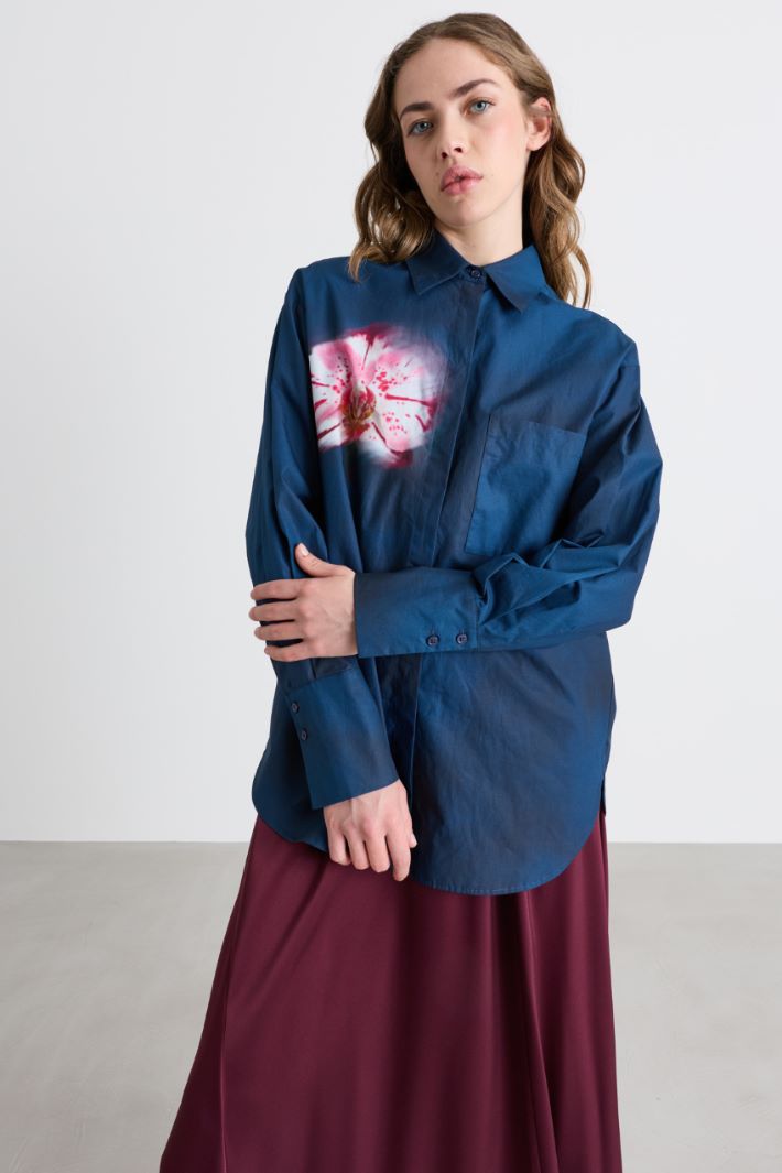 Camicia ampia in popeline - BLU - Intrend - 2
