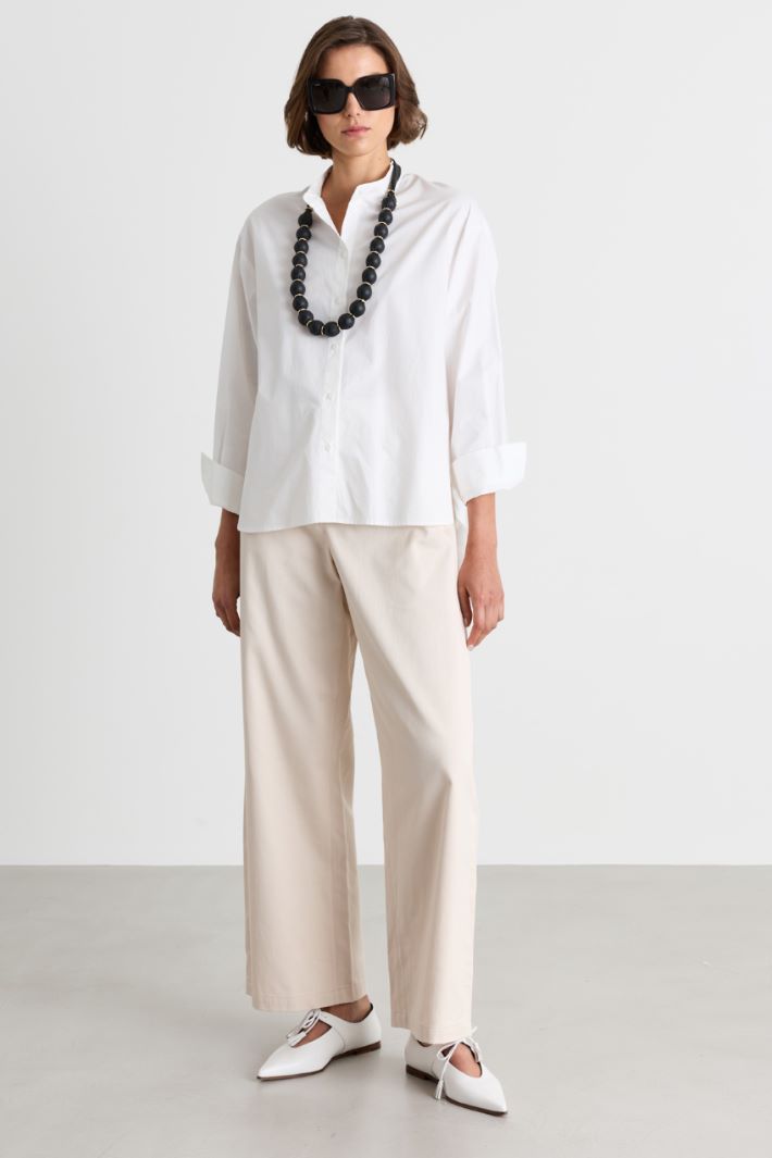 Camicia in popeline con pieghe - BIANCO - Intrend