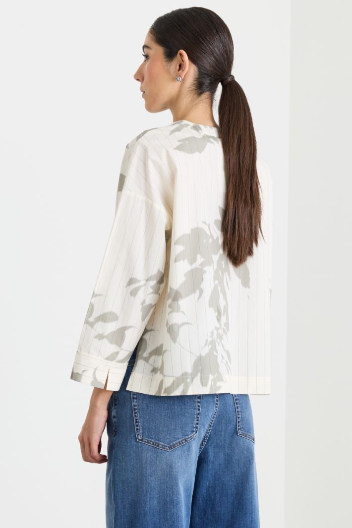 Round-neck poplin shirt - WHITE GREEN - Intrend - 4