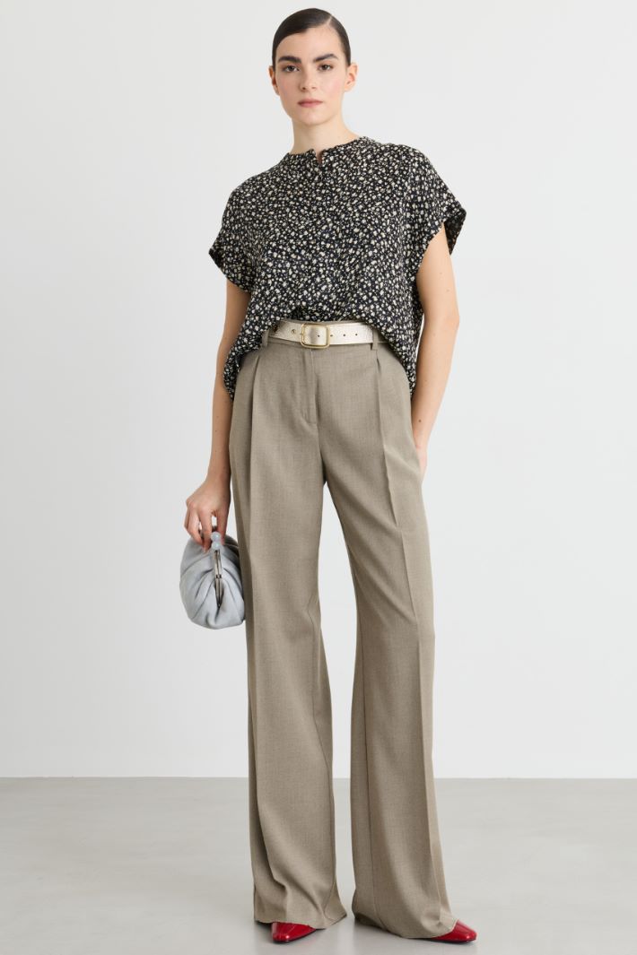 Blusa jacquard a micro fiori - NERO - Intrend
