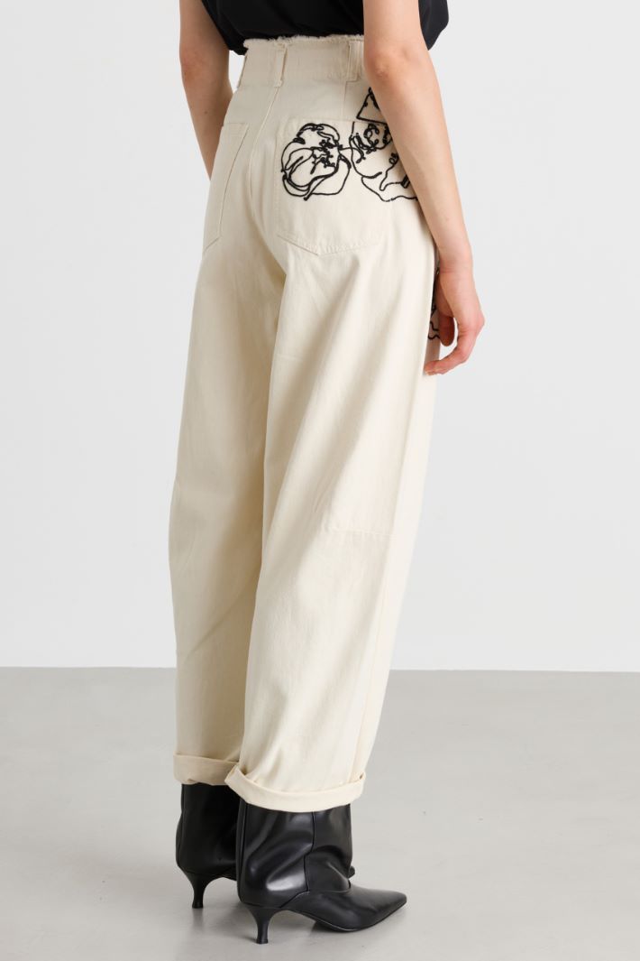 Embroidered drill trousers - WHITE - Intrend - 4