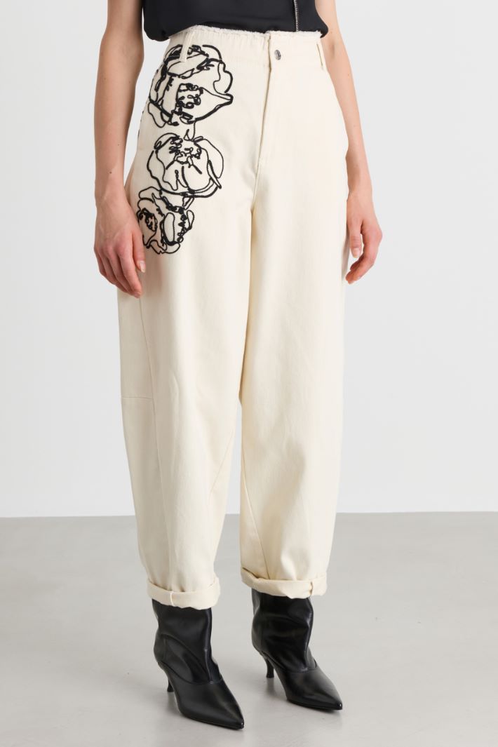 Embroidered drill trousers - WHITE - Intrend - 2