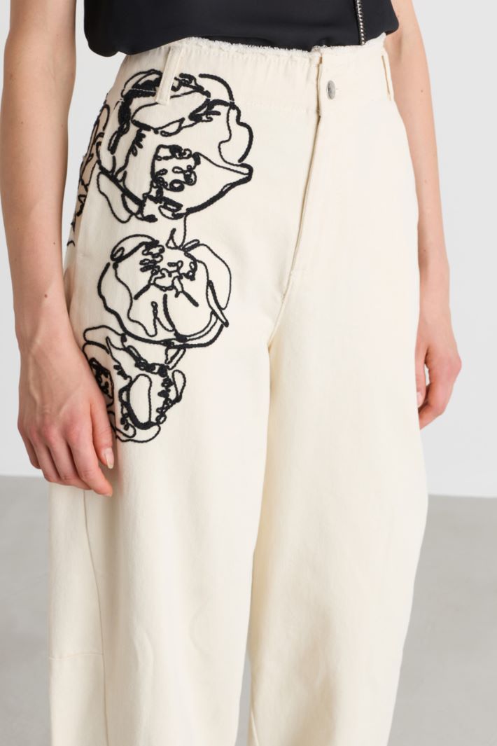 Embroidered drill trousers - WHITE - Intrend - 3