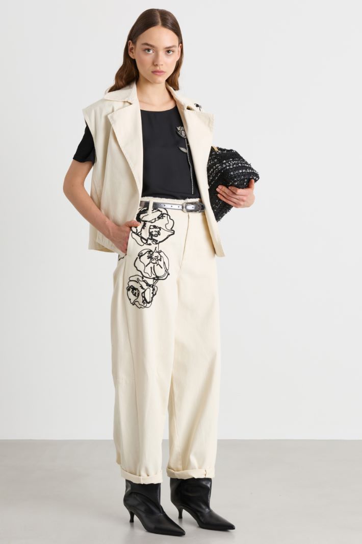 Embroidered drill trousers - WHITE - Intrend