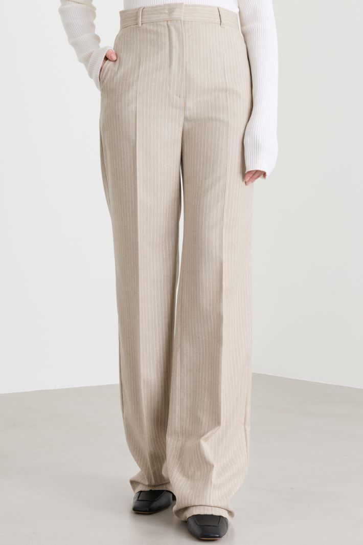Pinstripe flannel trousers - BEIGE - Intrend - 2