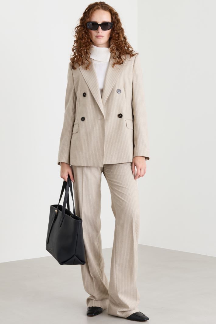 Pinstripe flannel trousers - BEIGE - Intrend