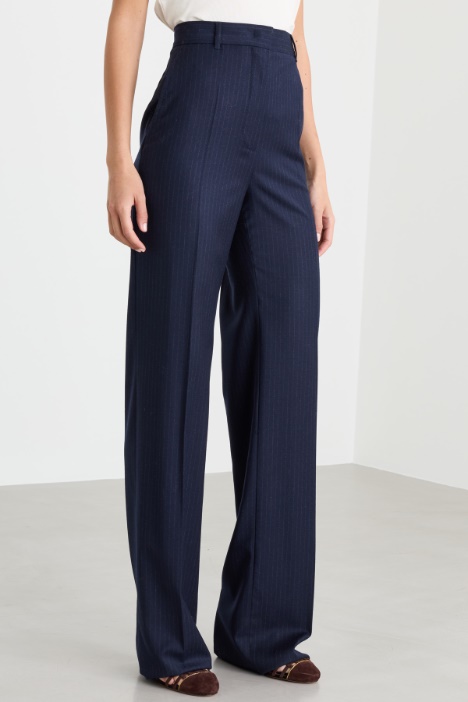 Pantalone in flanella gessata di lana