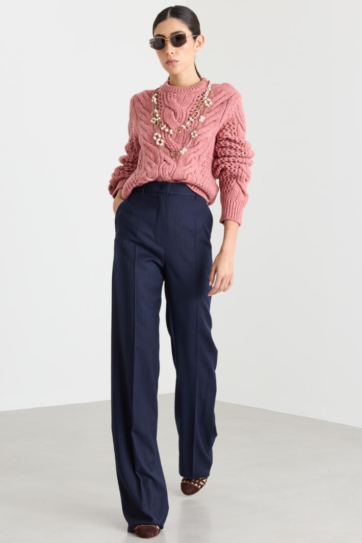 Pinstripe flannel trousers - BLUE - Intrend