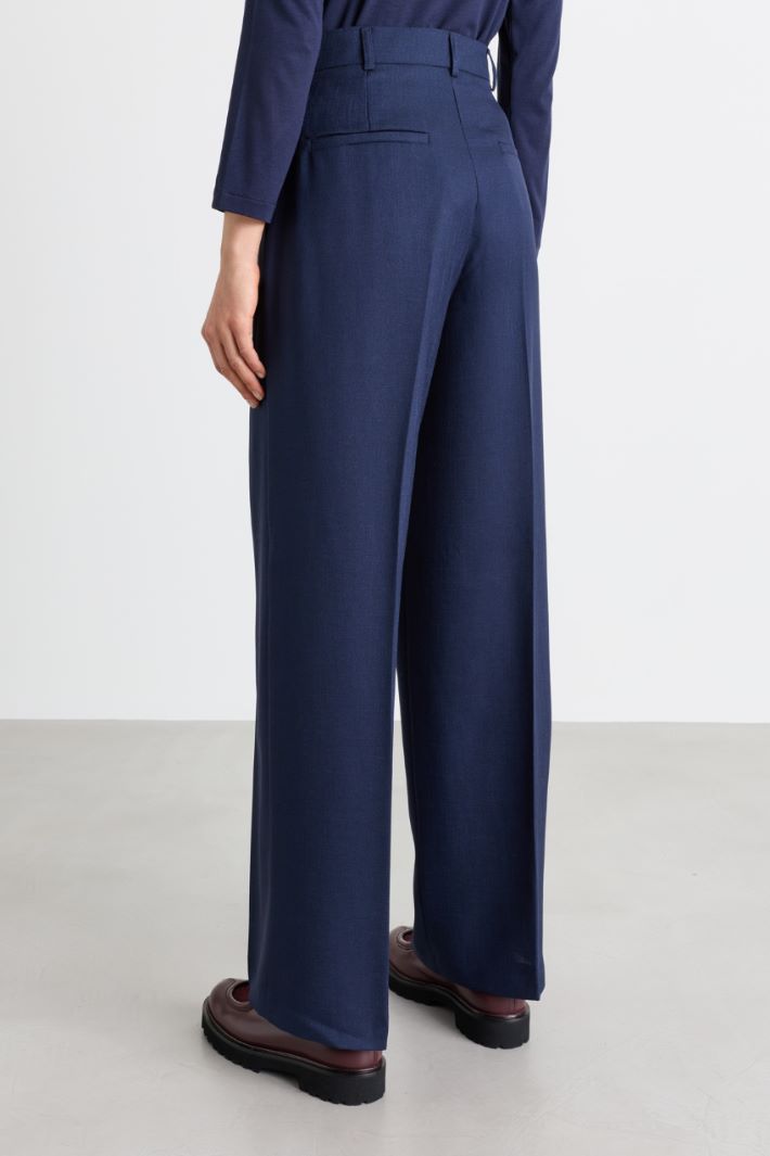 Wide-leg slub twill trousers - BLUE - Intrend - 4
