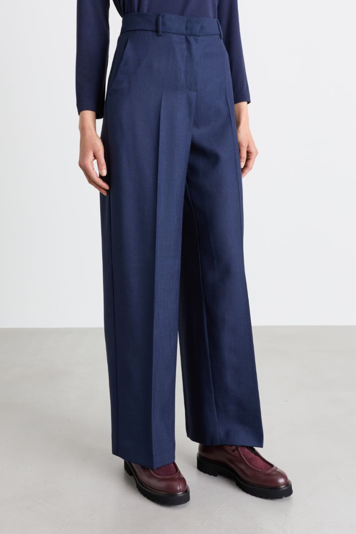 Wide-leg slub twill trousers - BLUE - Intrend - 2