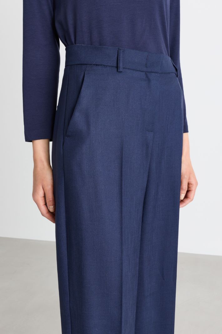 Wide-leg slub twill trousers - BLUE - Intrend - 3
