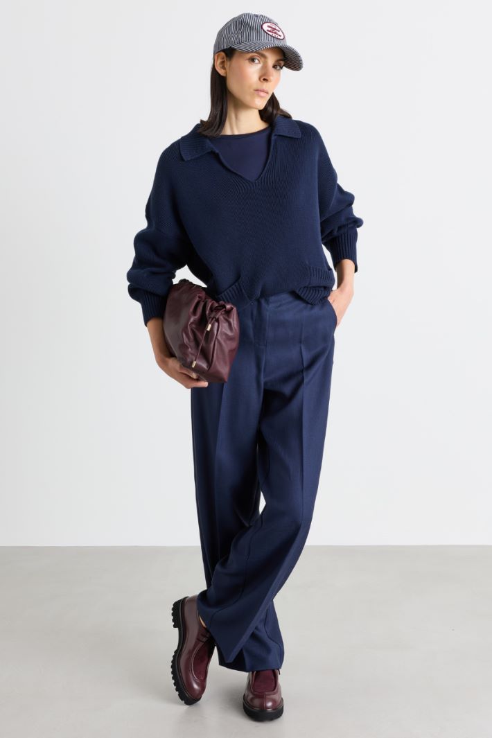 Wide-leg slub twill trousers - BLUE - Intrend