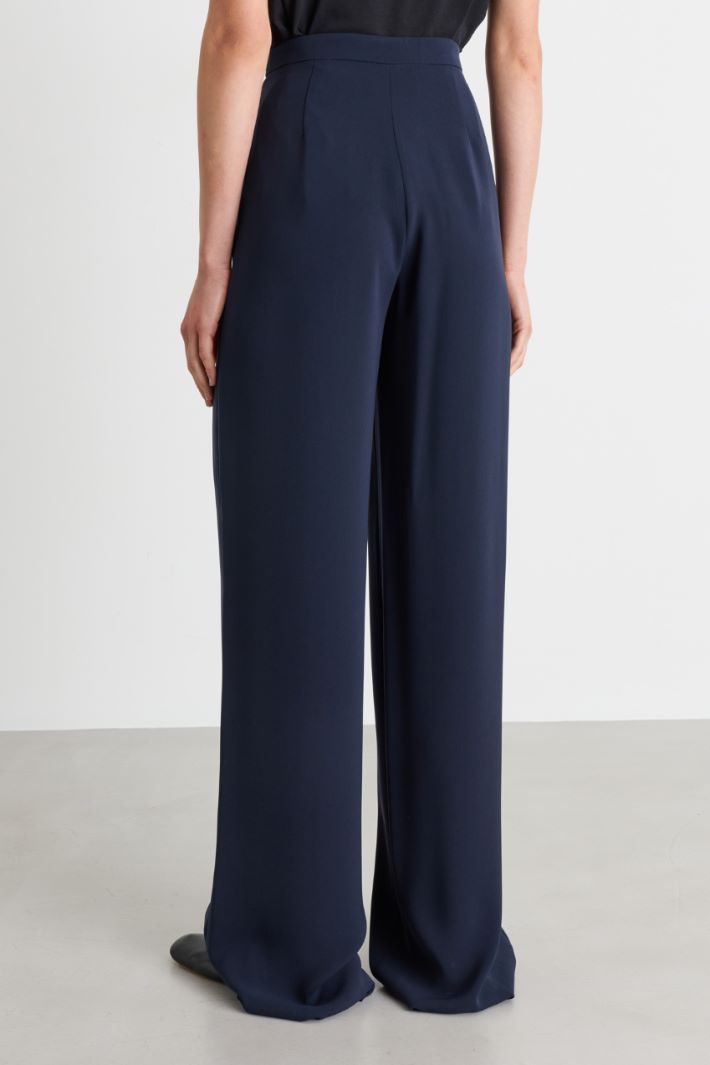 Pantalone a vita alta in cady leggero - BLU - Intrend - 4