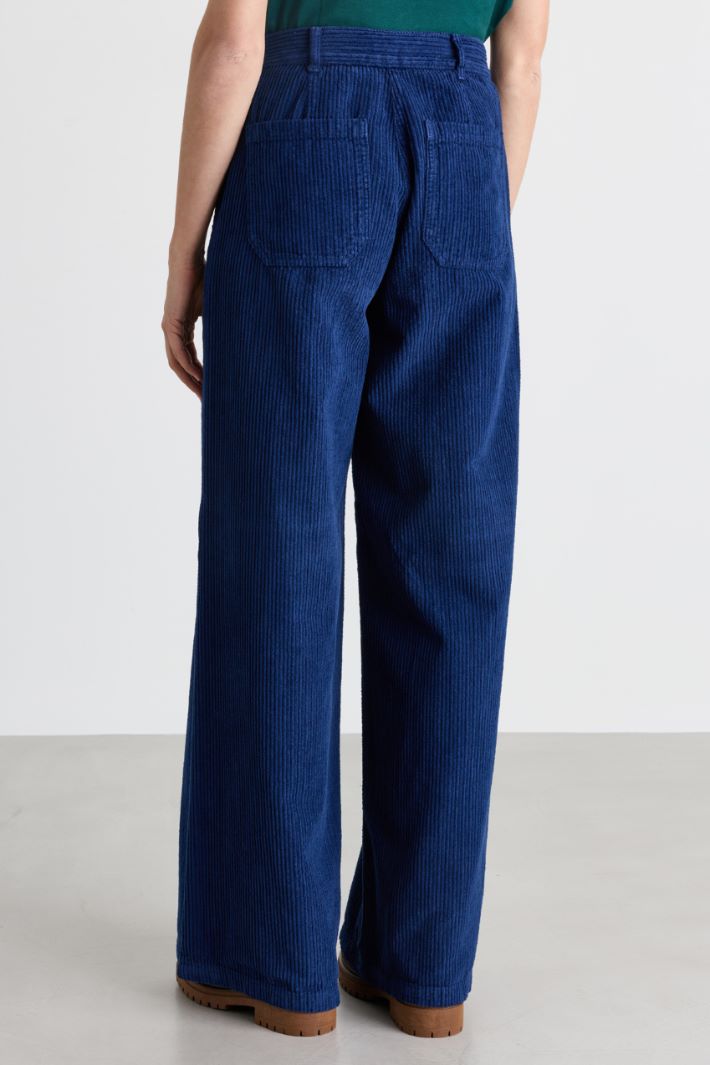 Wide-leg corduroy trousers - BLUE - Intrend - 4