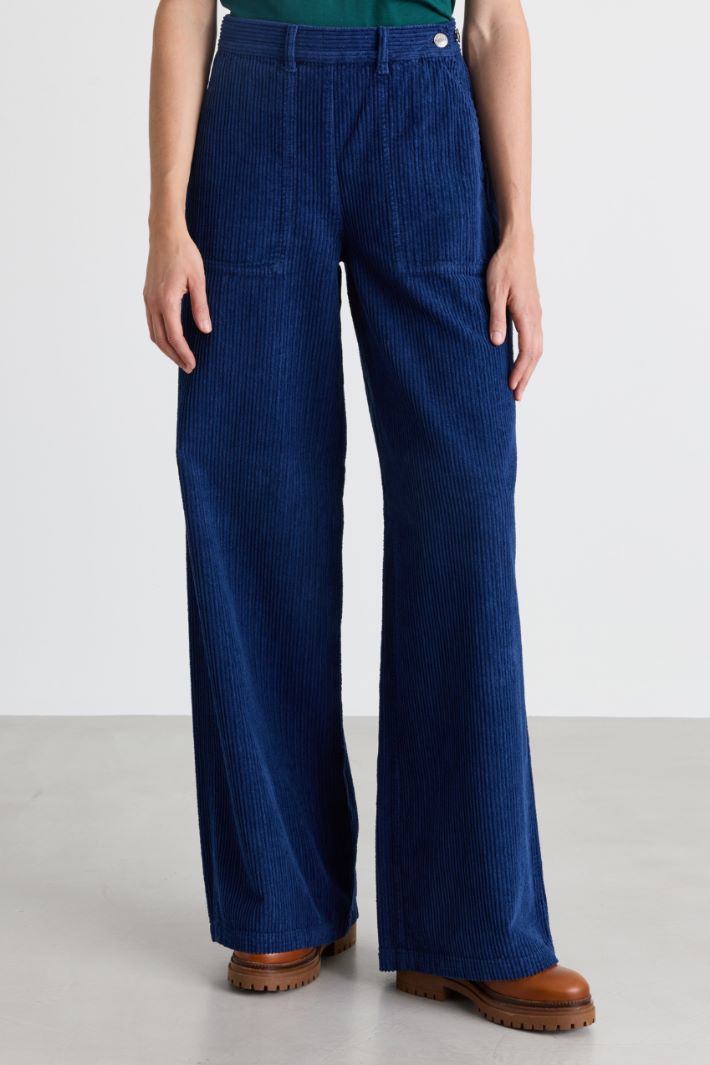 Wide-leg corduroy trousers - BLUE - Intrend - 2