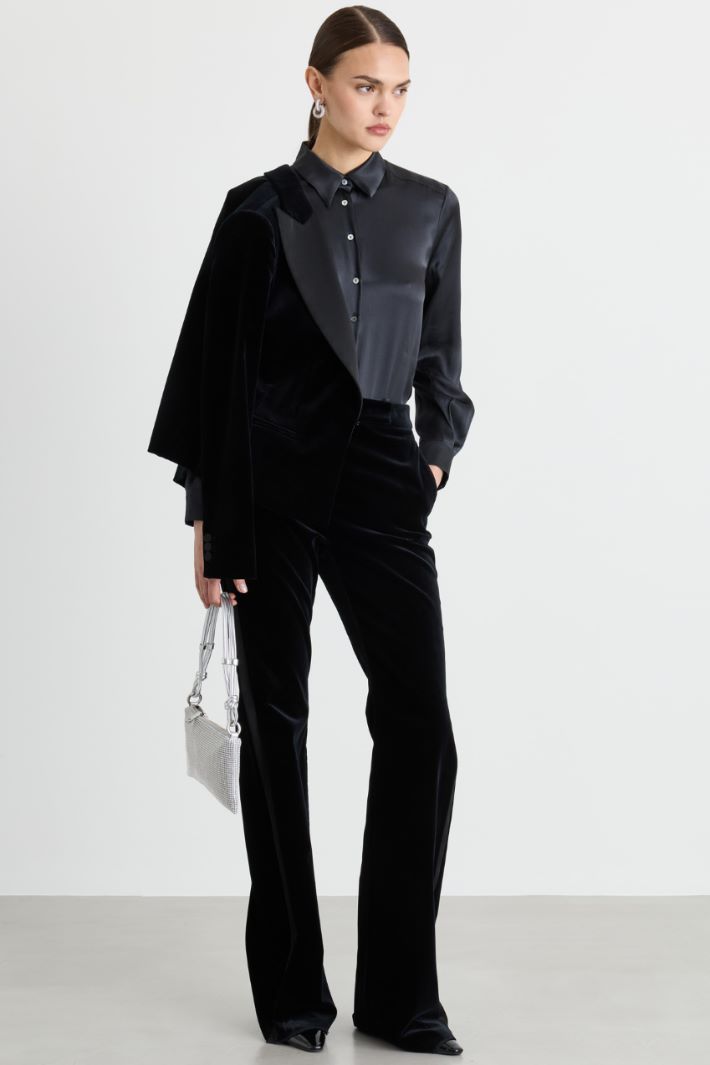 Velvet tuxedo trousers - BLACK - Intrend