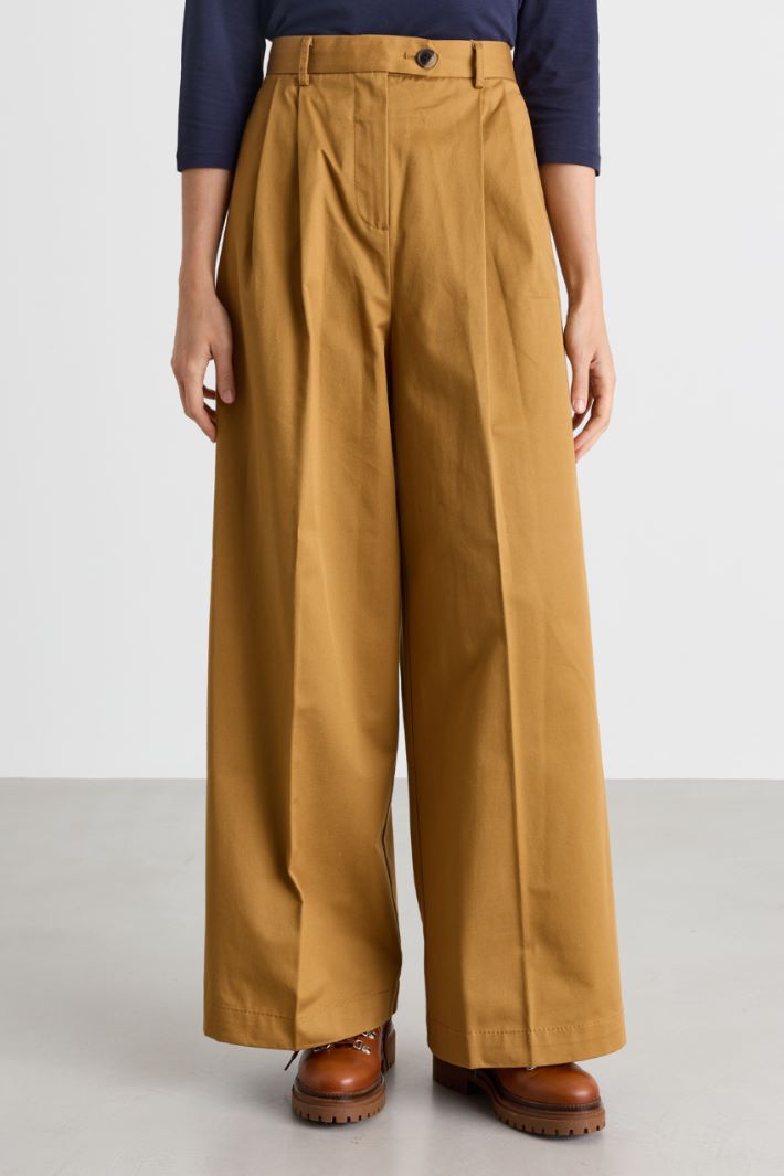 Wide-leg gabardine trousers - BROWN - Intrend - 2
