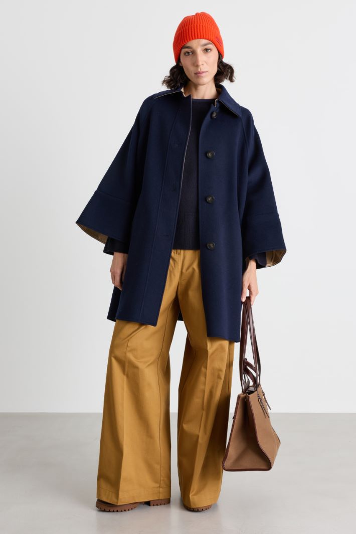 Wide-leg gabardine trousers - BROWN - Intrend