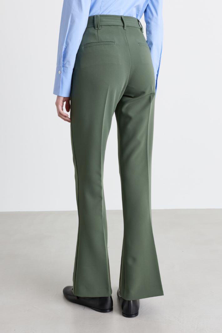 Flared trousers in technical fabric - GREEN - Intrend - 4
